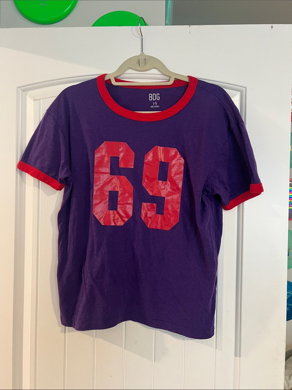 BDG Purple Short-Sleeve Ringer Tee with Red Number Graphic